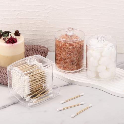 Tbestmax Qtips Dispenser Bathroom Container, 10/12 oz Big Cotton Ball Holder, Clear Plastic Apothecary Jar Organizer for Storage Cotton Swab, Floss Picks - Image 5