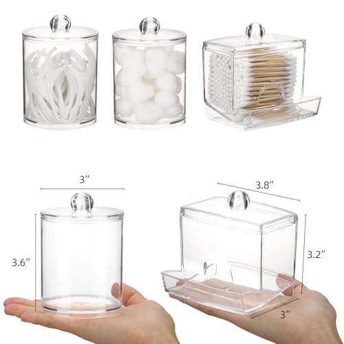 Tbestmax Qtips Dispenser Bathroom Container, 10/12 oz Big Cotton Ball Holder, Clear Plastic Apothecary Jar Organizer for Storage Cotton Swab, Floss Picks - Image 3