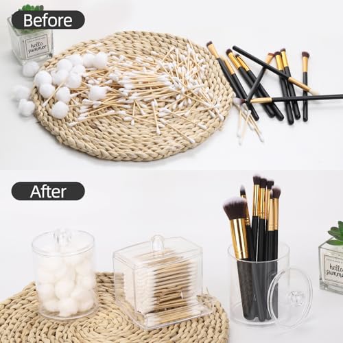 Tbestmax Qtips Dispenser Bathroom Container, 10/12 oz Big Cotton Ball Holder, Clear Plastic Apothecary Jar Organizer for Storage Cotton Swab, Floss Picks - Image 4