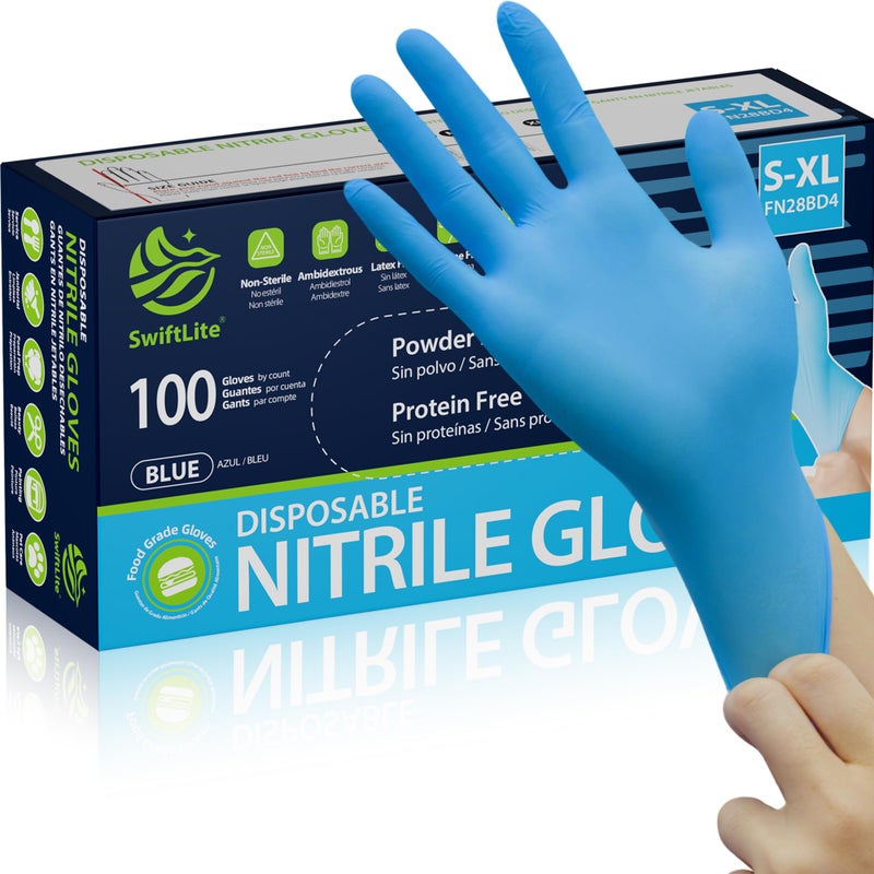 SWIFTLITE Nitrile Gloves, Food Safe Disposable Gloves Latex Free, Blue Rubber Gloves Powder Free for Food Prep, Cooking, Kitchen Cleaning (Large, 100) - Image 1