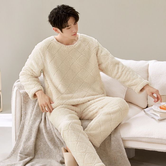 Couple Coral Fleece Pajamas Women'S Cartoon Casual Warm Men'S Home Clothes Outer Wearing Suit - Image 1