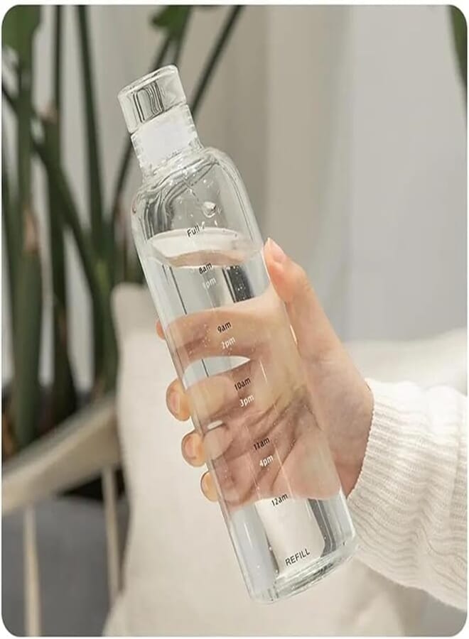 Spaceshoop 500ml Water Cup with Time Marker, Portable Transparent Drink Bottle Large Capacity Sports Water Bottles (Transparent White)