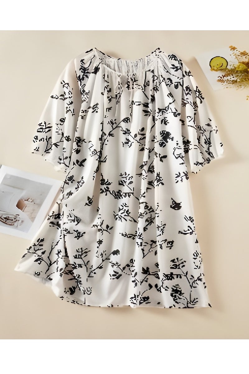 فستان نسائي واسع من الحرير – مقاس حر – تصميم كفتان مزخرف أنيق – بأكمام نصفية وياقة دائرية – قماش خفيف وتهوية ممتازة – فستان صيفي، ملابس منزلية، ملابس نوم، ملابس يومية