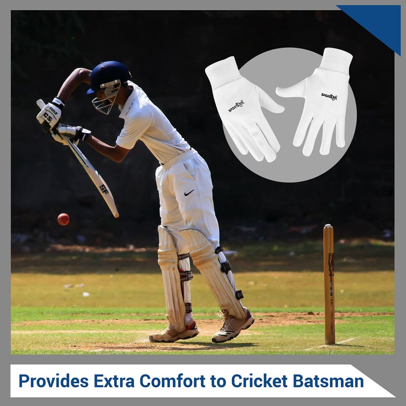 SPORTAXIS 100% Cotton Inner Gloves for Cricket Batting and Wicket Keeping - Comfortable, Breathable, and Durable - White, Full Coverage for Enhanced Protection - Lightweight - Image 4