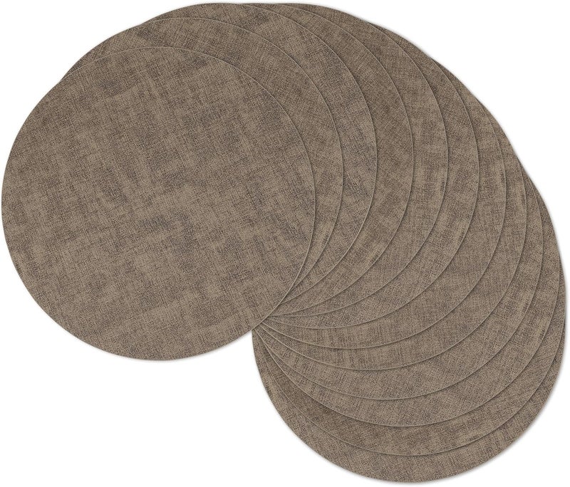 NCUE 13" Round Placemats Set of 12, Reversible Faux Leather Heat Resistant Table Mats, 100% Waterproof Oilproof Wipeable Table Protective Placemats for Vinyl, Washable for Indoor (12, Dark Coffee) - Image 1