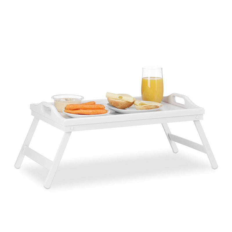 Relaxdays Bamboo Bed Tray Folding Handles Raised Edge For Breakfast in Bed and Serving HWD 22x615x30 cm White