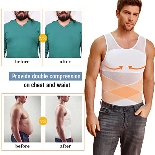 TAILONG Men's Compression Shirt for Body Shaper Slimming Vest Tight Tummy Underwear Tank Top (White, XXXX-Large) - Image 5