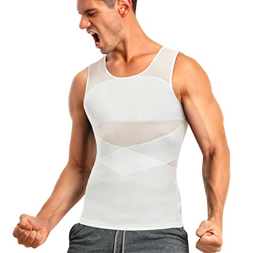 TAILONG Men's Compression Shirt for Body Shaper Slimming Vest Tight Tummy Underwear Tank Top (White, XXXX-Large) - Image 1