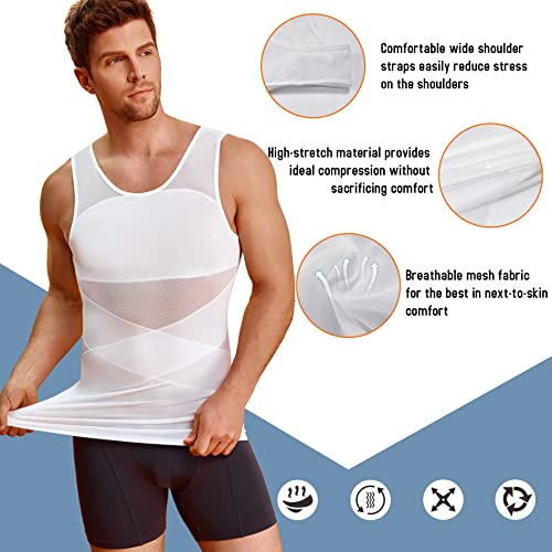 TAILONG Men's Compression Shirt for Body Shaper Slimming Vest Tight Tummy Underwear Tank Top (White, XXXX-Large) - Image 2