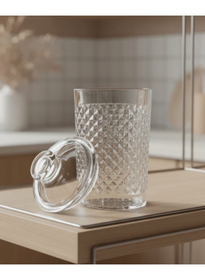 AKDC Luxury Diamond-Pattern Round Airtight Acrylic Storage Canister – Transparent Decorative Jar with Lid, 1200 ml - Image 2