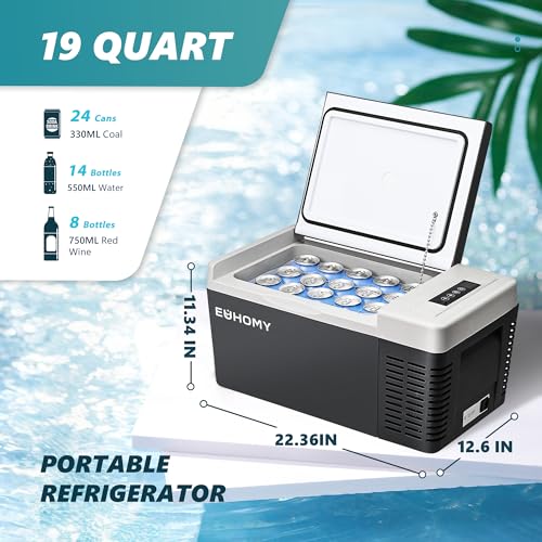 EUHOMY 12 Volt Refrigerator, 19QT(18L) Compressor Electric Cooler APP Control, Car Fridge -4℉~68℉, Portable Refrigerator 12/24V DC 110-240V AC, Portable Freezer for Camping, Travel, Boat - Image 4