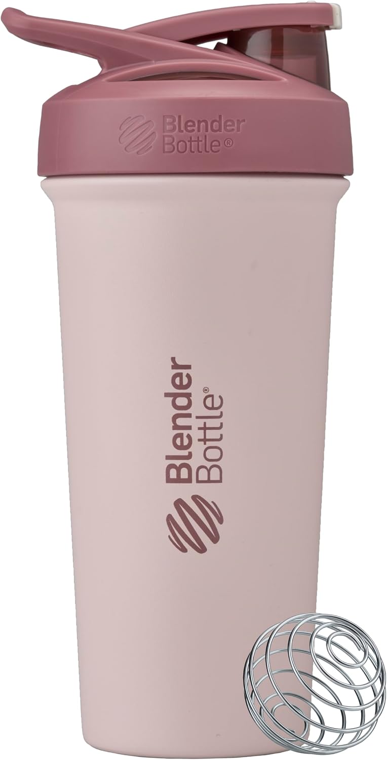 BlenderBottle Strada Sleek Shaker Cup Insulated Stainless Steel Water Bottle with Wire Whisk, 25-Ounce, Red/Tan (Sahara Sunset) - Image 1