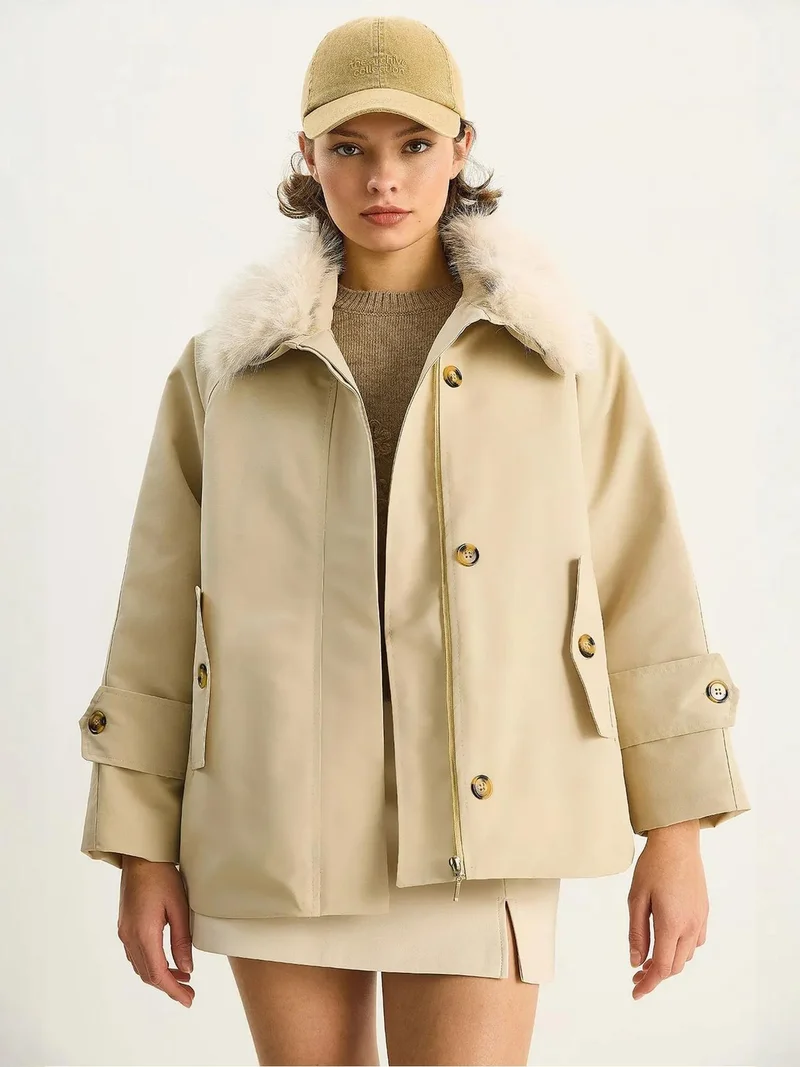 بيانكو لوتشي جاكيت سحاب من لوتشي بياقة فرو صناعي