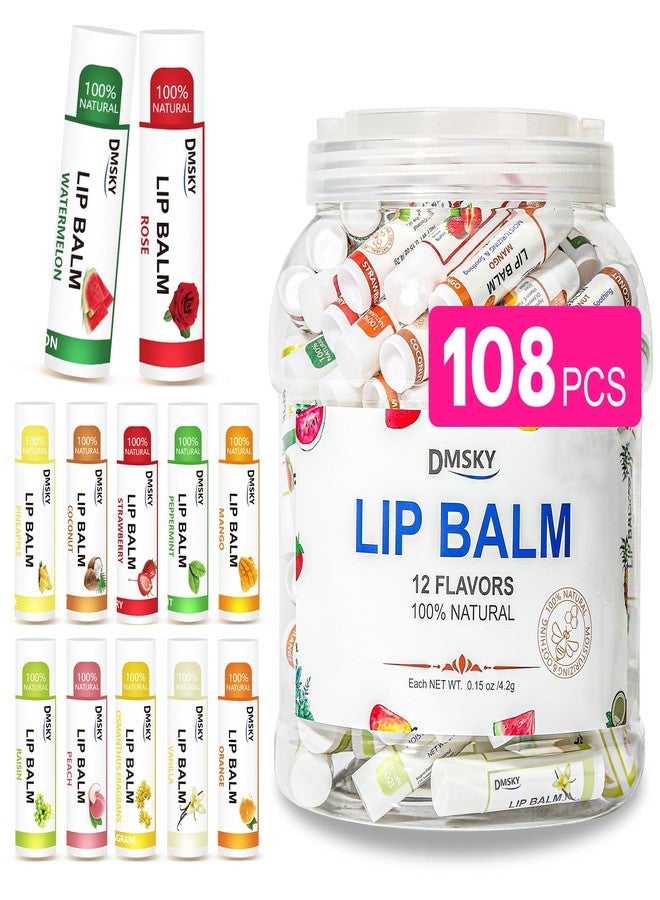 DMSKY Lip Balm Bulk 108 Pack, Lip Balm Hydrating with Vitamin E and Coconut Oil 12 Flavors, Lip Moisturizer Treatment - Party Favors Bulk Gift - Image 1