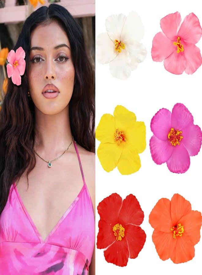 KICOSY 6 Pack Hawaiian Flower Hair Clips for Women - Tropical Hibiscus, Plumeria & Orchid Hair Accessories - Stylish Beach Party Wedding Hair Clips with Vibrant Floral Designs - Image 1