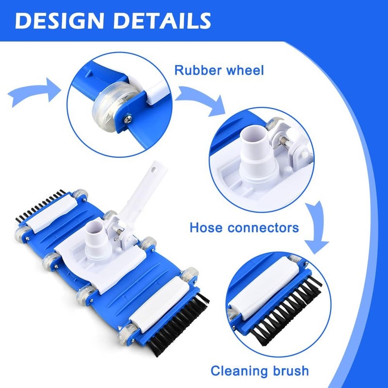 Herxsin 2026 Pool Vacuum Head with Side Brushes and Wheels 16in Eazy-to-Use Vacuum Head with Swivel Handle and Hose Connect for 1-1/4in or 1-1/2in Hoses for Inground & Above Ground Pools - Image 4