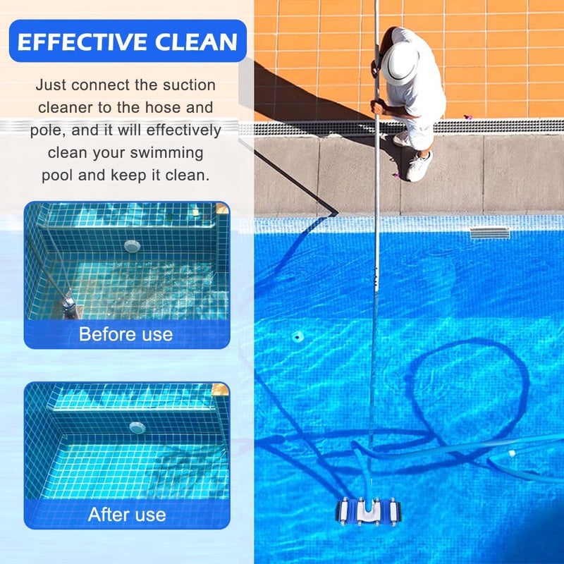 Herxsin 2026 Pool Vacuum Head with Side Brushes and Wheels 16in Eazy-to-Use Vacuum Head with Swivel Handle and Hose Connect for 1-1/4in or 1-1/2in Hoses for Inground & Above Ground Pools - Image 3