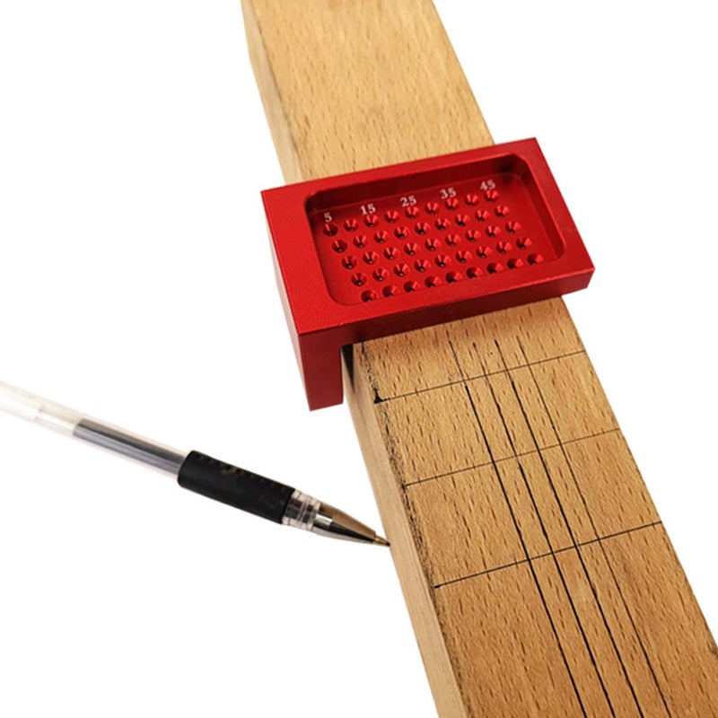 Woodworking Ruler Hole Ruler Aluminum Alloy T-Shaped Ruler Woodworking Scriber Mini Scriber (Red) - Image 4