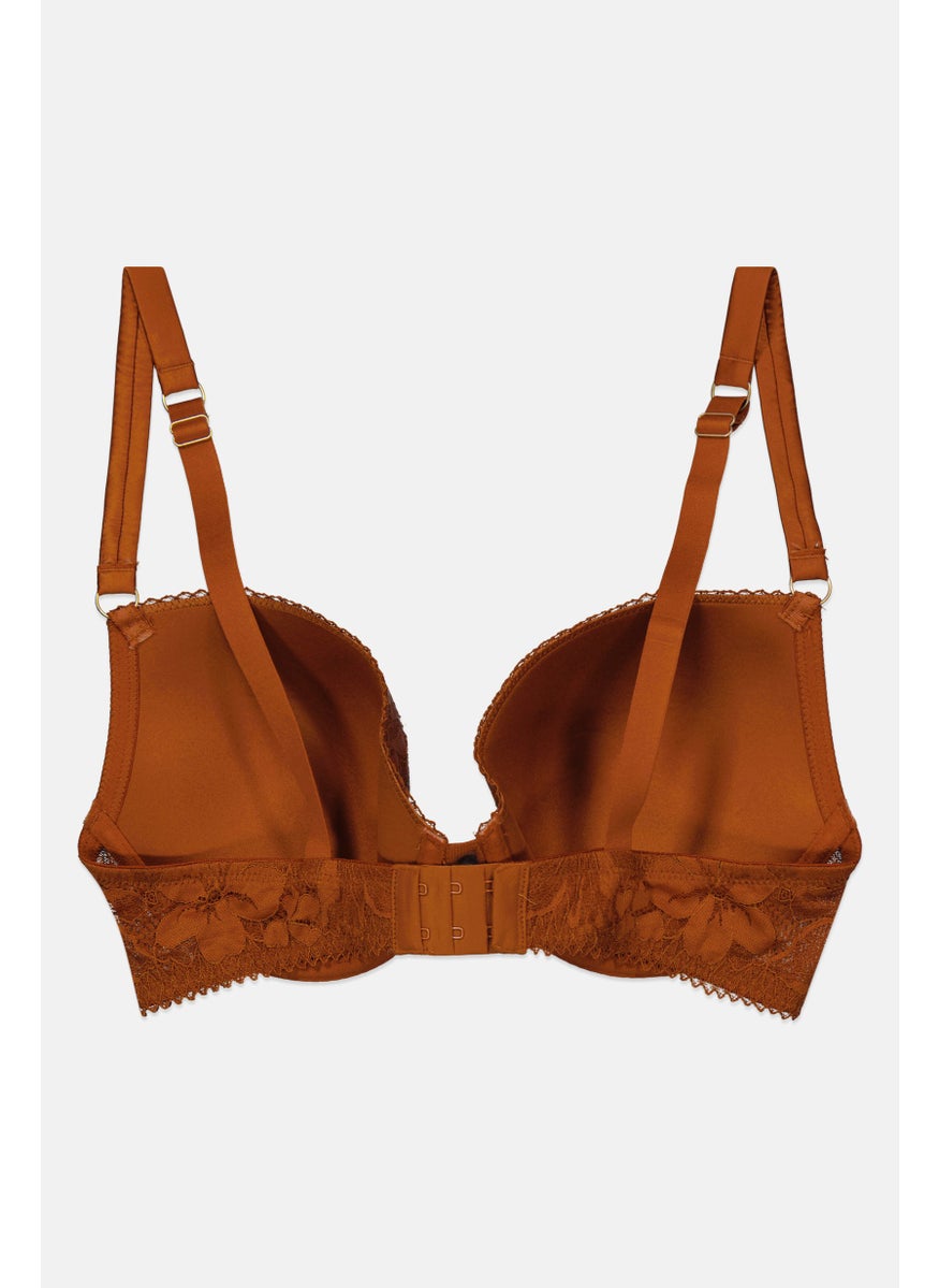 Etam Women Padded Lace Bra, Brown  - Image 2