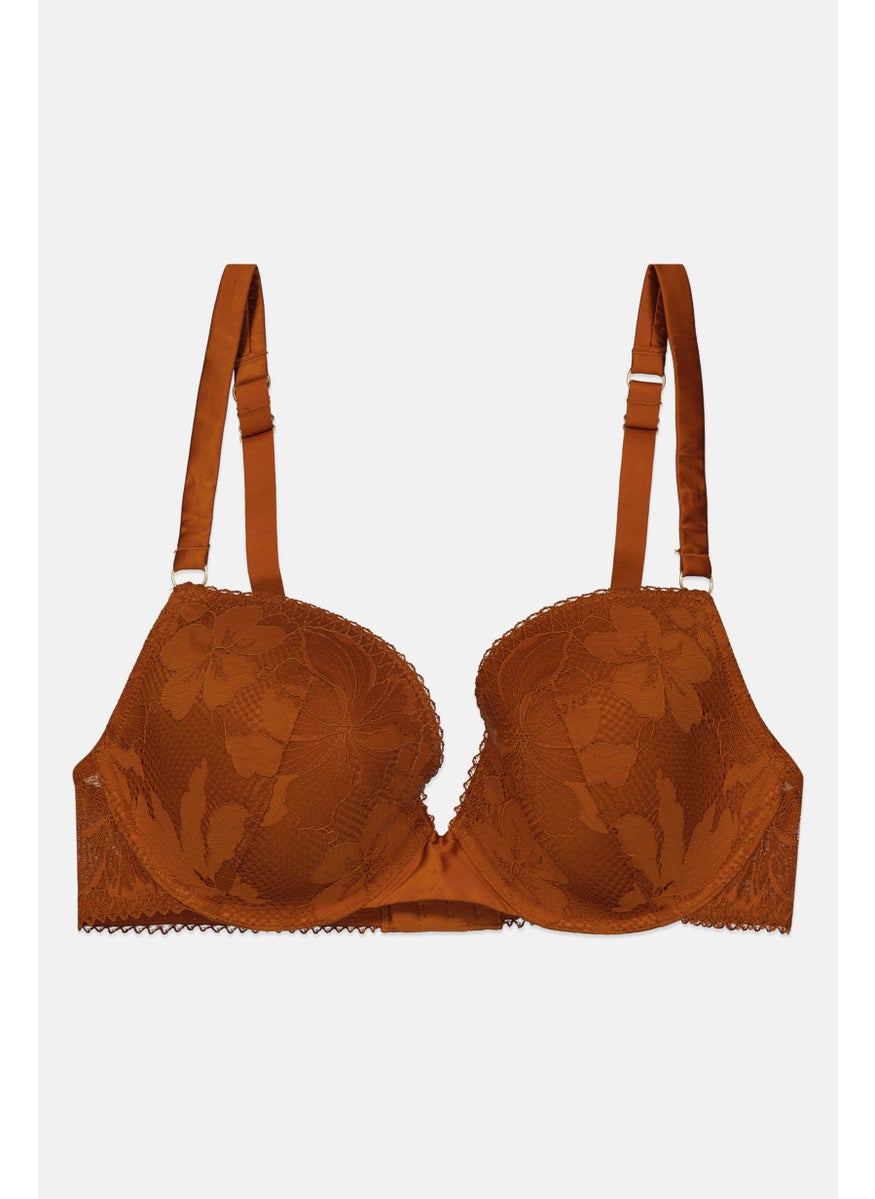 Etam Women Padded Lace Bra, Brown  - Image 1