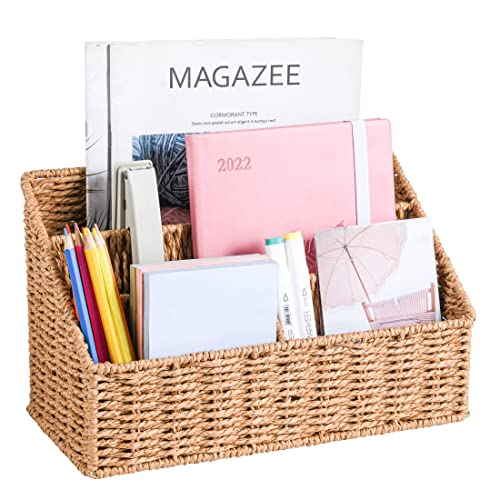 DINGTAI Woven Mail Organizer Countertop, 12 Inch Mail Organizer Basket for Bill and Pen, Farmhouse Desk organizers and storage - Image 1