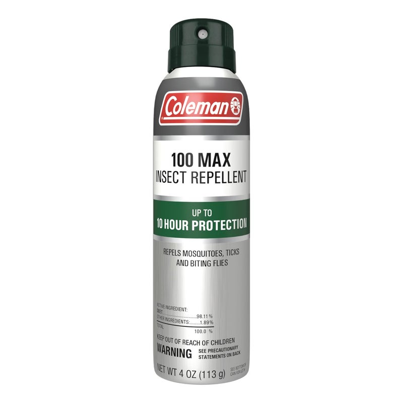 Coleman Insect Repellent Spray - 100% MAX DEET Insect Repellent Spray, protection against ticks, mosquitoes, chiggers, gnats, fleas, ideal for camping, hiking, outdoor activities, 4oz Continuous Spray - Image 1