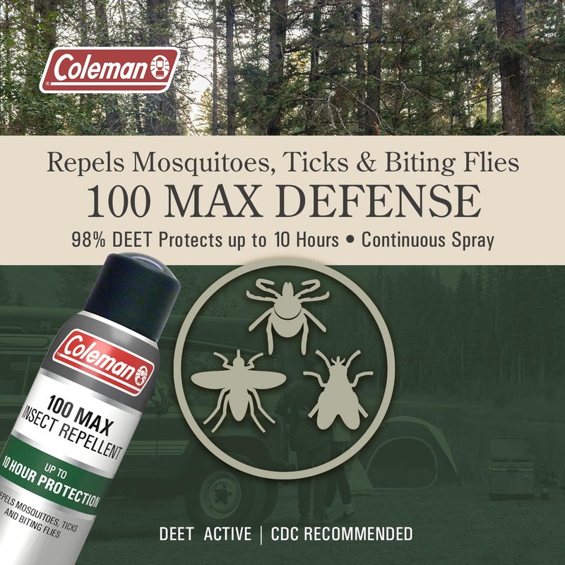 Coleman Insect Repellent Spray - 100% MAX DEET Insect Repellent Spray, protection against ticks, mosquitoes, chiggers, gnats, fleas, ideal for camping, hiking, outdoor activities, 4oz Continuous Spray - Image 3