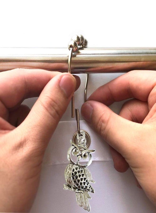 Aimoye Country Shower Curtain Hooks - Rust Proof Brushed Nickel Rings with Owl Pendant Accessories Set - Decorative Metal Shower Curtain Hooks and Rings for Bathroom Shower Curtain Rods, Set of 12 - Image 5