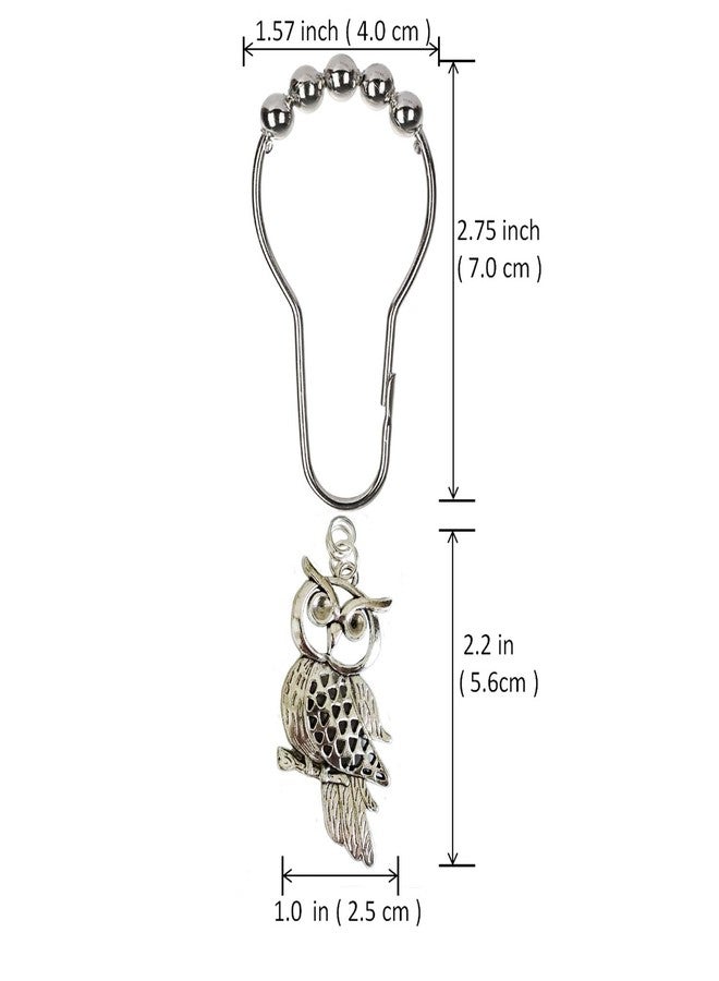 Aimoye Country Shower Curtain Hooks - Rust Proof Brushed Nickel Rings with Owl Pendant Accessories Set - Decorative Metal Shower Curtain Hooks and Rings for Bathroom Shower Curtain Rods, Set of 12 - Image 3