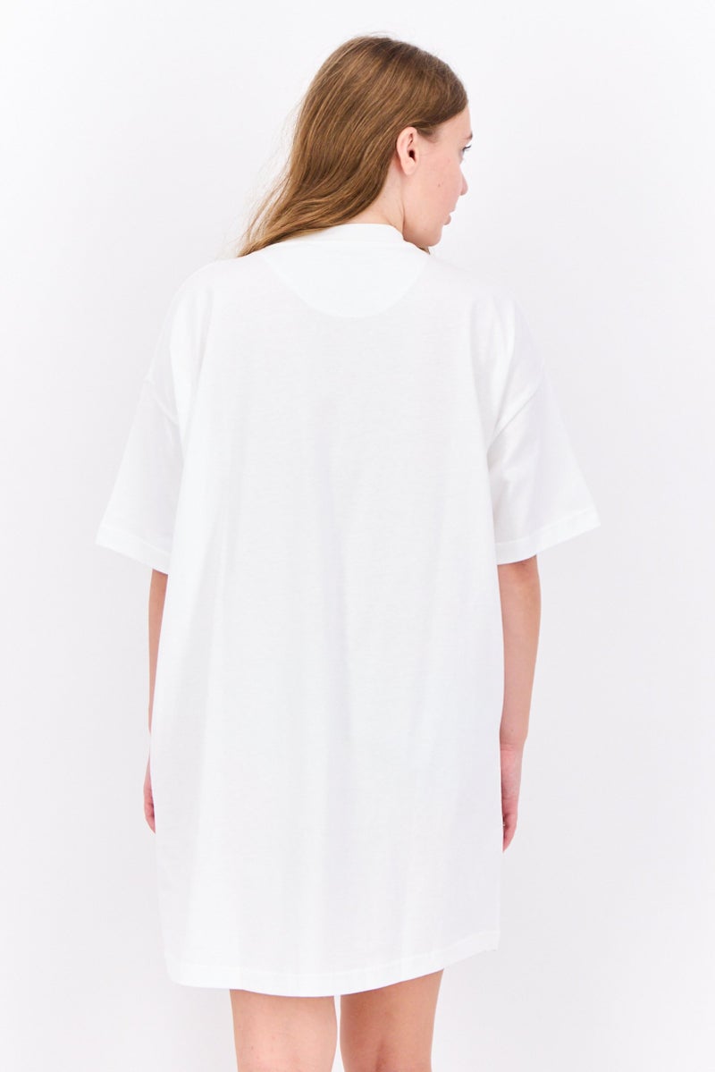 Lyle & Scott Women Embroidered  Logo Mini Dress, White - Image 3