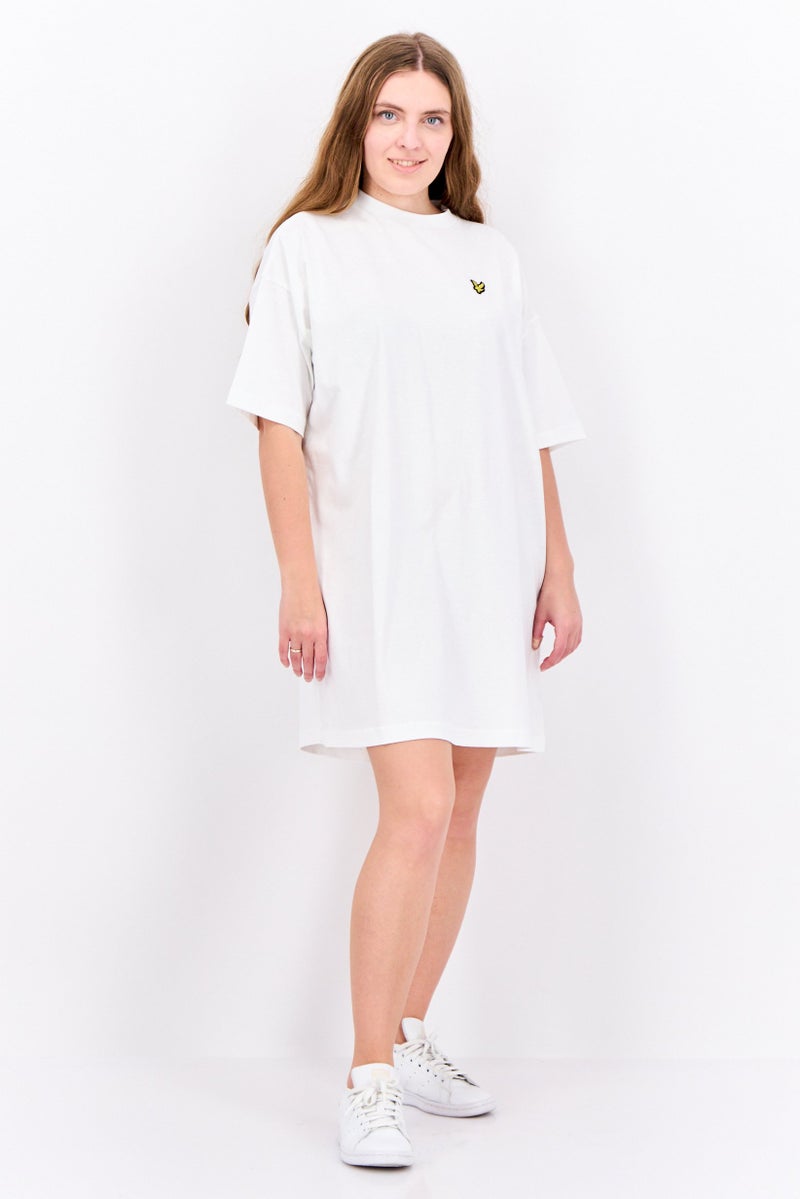 Lyle & Scott Women Embroidered  Logo Mini Dress, White - Image 4