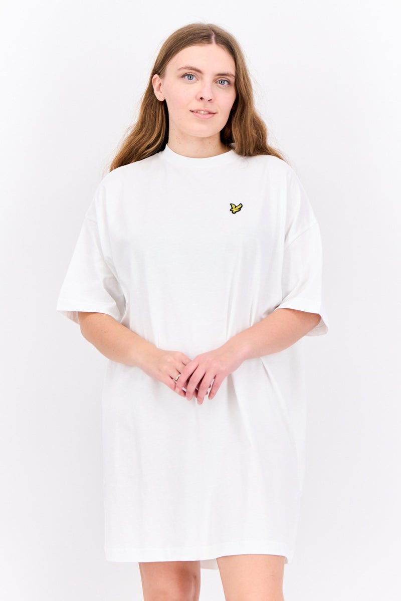 Lyle & Scott Women Embroidered  Logo Mini Dress, White - Image 1