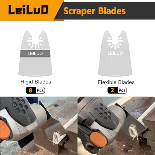 LEILUO 10 Pack Oscillating Tool Blade 8 Rigid and 2 Flexible Multitool Scraper Blades for Caulk Paint Adhesive Removal Compatible with DeWalt Makita Dremel and More - Image 3