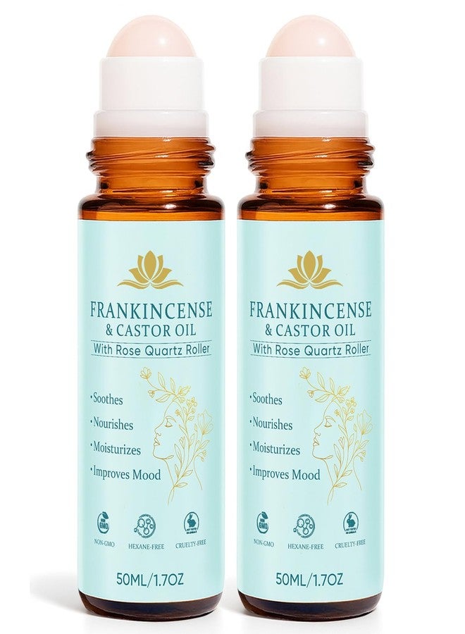Peehss Frankincense and Castor Oil Roll On – Rose Quartz Roller Bottle, Organic Cold Pressed Castor Oil for Eyebrows, Face & Neck, Firms Skin Feel Soft Smooth & Brightens Eyes, 1.7 fl oz, 2PC - Image 1