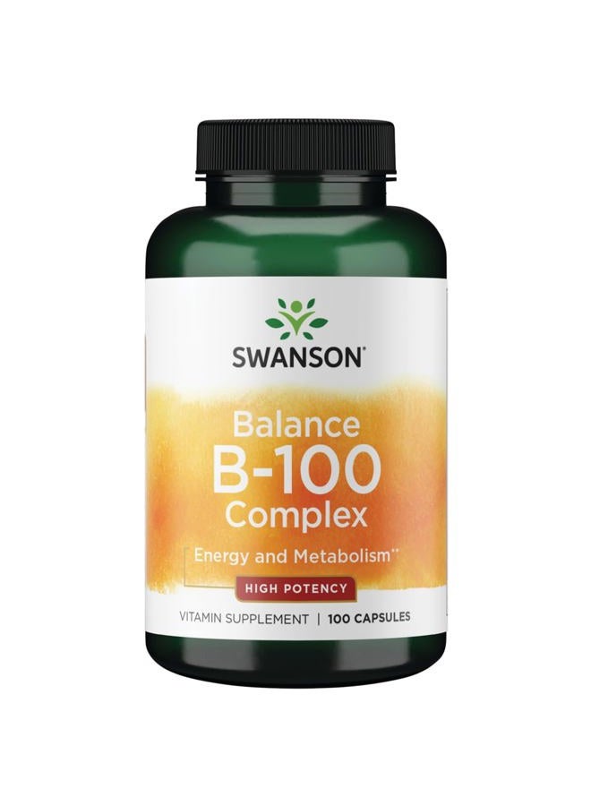 SWANSON Vitamin B-100 - Vitamin Supplement Promoting Energy & Metabolism Support - High Potency Formula Supporting Heart Health, Brain Health & Nervous Function - (100 Capsules) - Image 1
