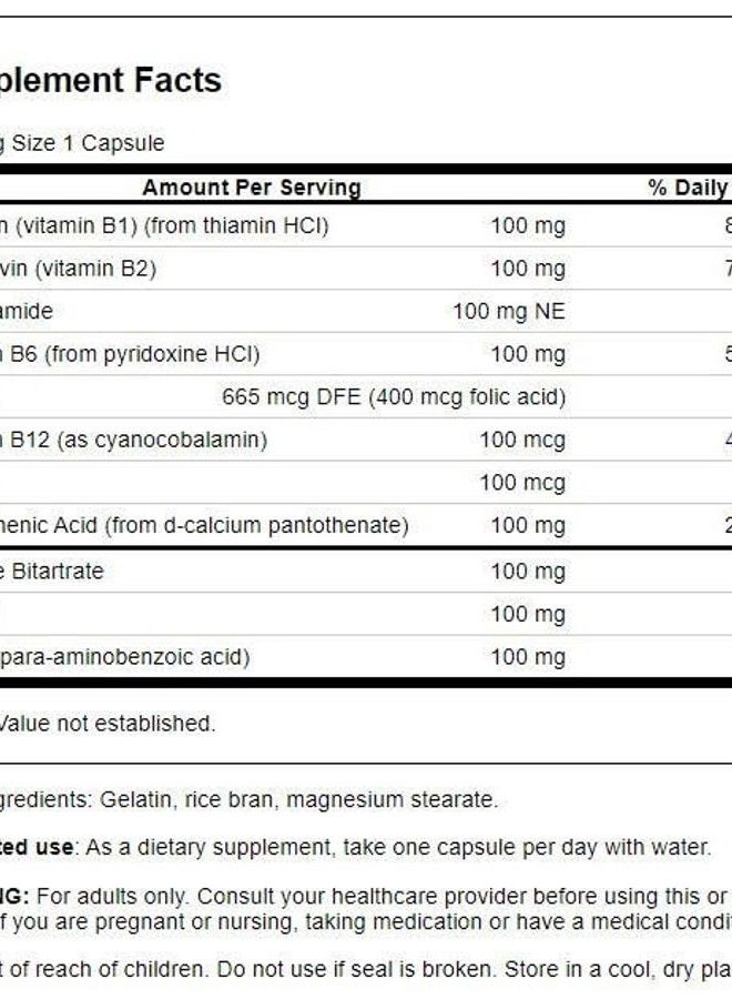 SWANSON Vitamin B-100 - Vitamin Supplement Promoting Energy & Metabolism Support - High Potency Formula Supporting Heart Health, Brain Health & Nervous Function - (100 Capsules) - Image 2
