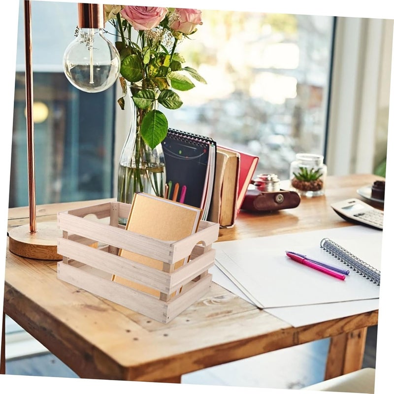 VOSAREA 1Pc Rectangular Wooden Storage Box Multi Purpose Display Basket for Home Office Organization Pencil Holder and Sundries Storage Brown - Image 3