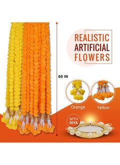 Home Buy Artificial Genda Phool For Decoration Flowers For Decoration Garland With Bell For Diwali & Festivals | 5 Feet Long 10 Pcs With 2 Diya (Orange+ Yellow) (Bell Y+O), 5 Centimeters  - Image 5