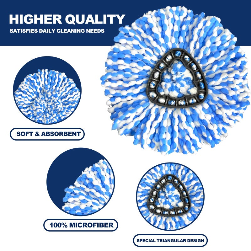 Nuorest 2-Tank Spin Mop Replacement Head, 3 Pack Mop Head Replacement, Microfiber, Machine Washable, Easy to Replace and Deep Cleaning - Image 3