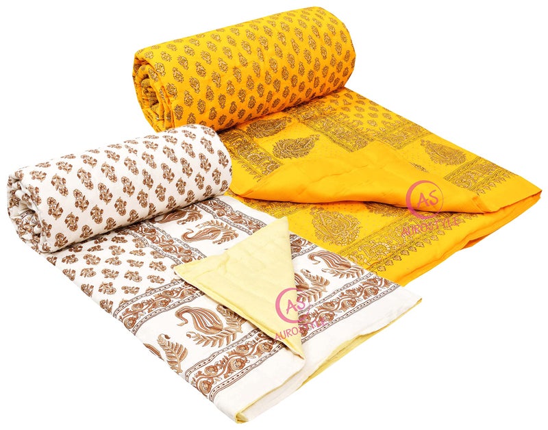WORLDNEX 400 TC Pure Cotton Jaipuri Design Printed Light Weight Traditional Rajasthani Print Single Bed Quilt/Razai/Rajai (Design 28, Single Bed - Set of 2 Combo Set) - Image 5