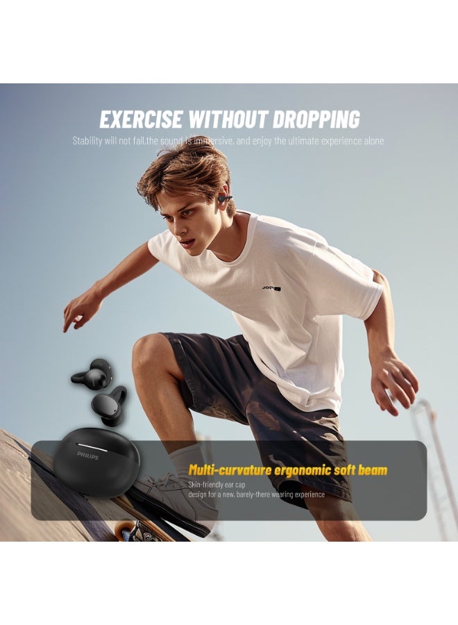 Philips TAQ2320, Earphone,True Open Ear Headphones,True Wireless Earbuds, 22H Playtime, IP54 Water and Dust Proof with  ANC,AI Call Noise Reduction,Sterling Sound, Secure Fit and Comfort, For Sports, Work Black - Image 5