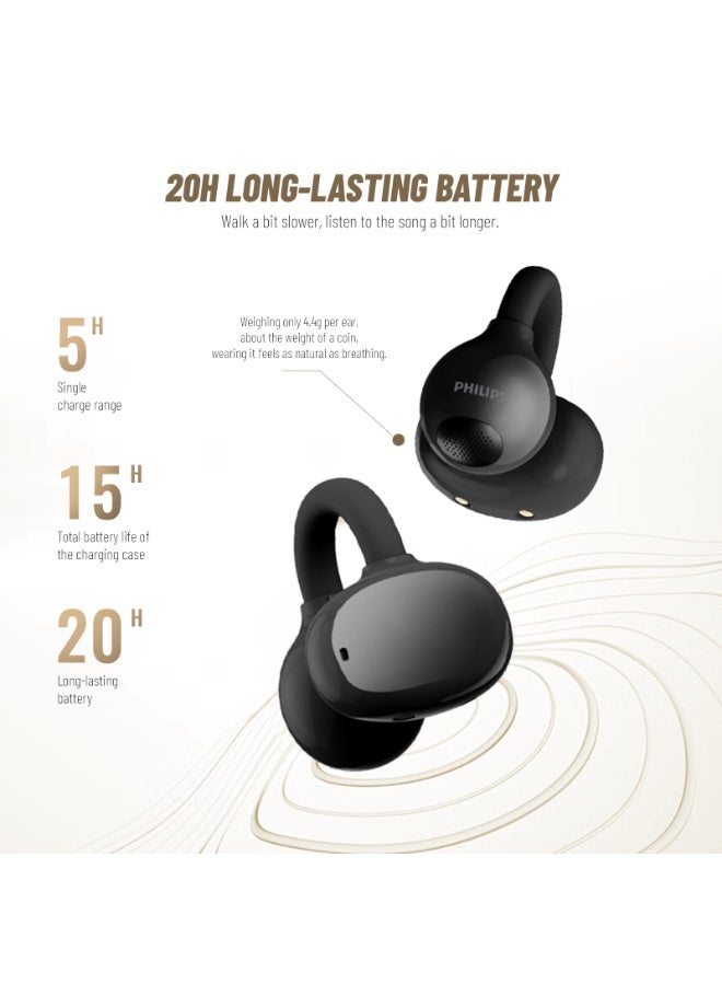Philips TAQ2320, Earphone,True Open Ear Headphones,True Wireless Earbuds, 22H Playtime, IP54 Water and Dust Proof with  ANC,AI Call Noise Reduction,Sterling Sound, Secure Fit and Comfort, For Sports, Work Black - Image 3