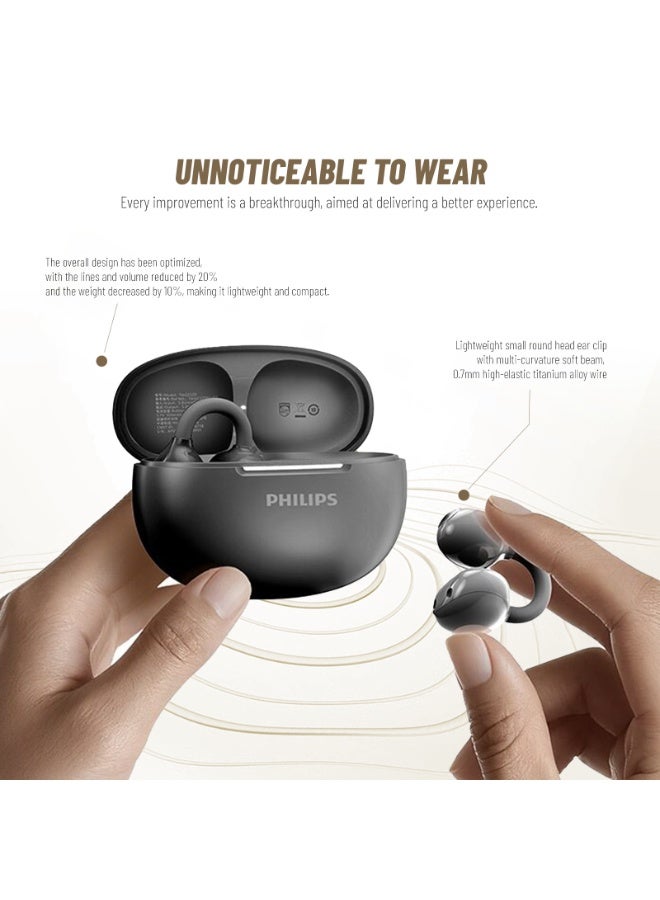 Philips TAQ2320, Earphone,True Open Ear Headphones,True Wireless Earbuds, 22H Playtime, IP54 Water and Dust Proof with  ANC,AI Call Noise Reduction,Sterling Sound, Secure Fit and Comfort, For Sports, Work Black - Image 2