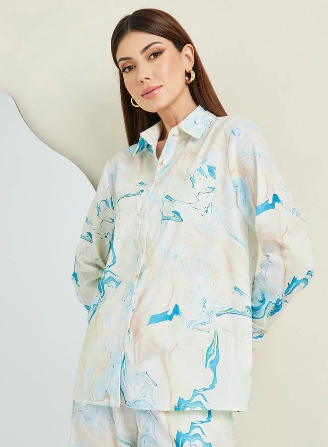 Styli Regular Fit Marble Print Shirt