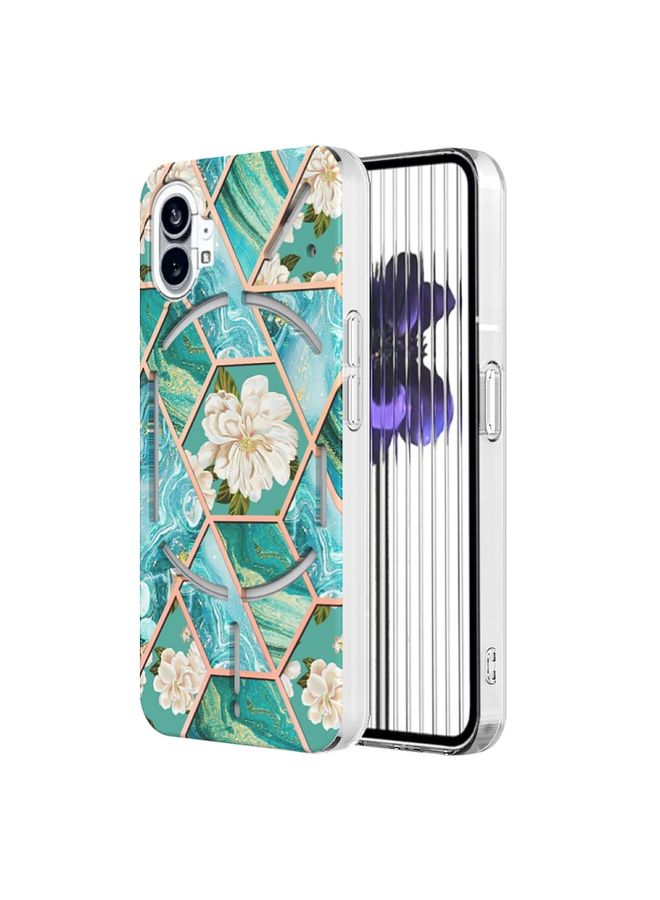 Case Cover For Nothing Phone 1 Electroplating Marble Flower Pattern TPU Phone Case Blue Flower