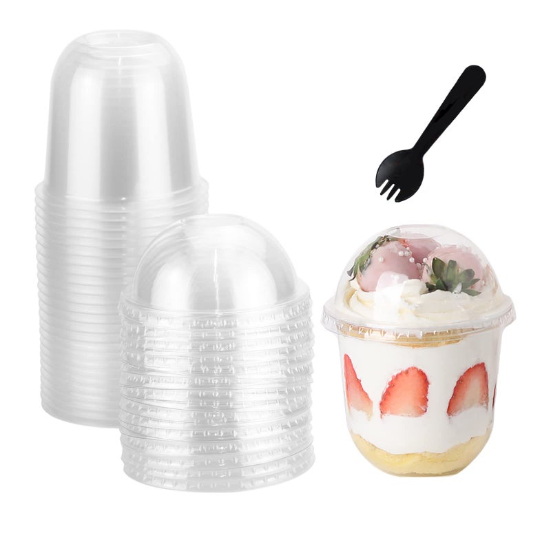 MRFOAM 12oz Disposable Clear Plastic Cups with Lids 25 Pack Dessert for Parfait Ice Cream Fruit Iced Cold Drinks Wedding Thanksgiving Halloween Christmas Party No Hole 50 Count Pack of 1