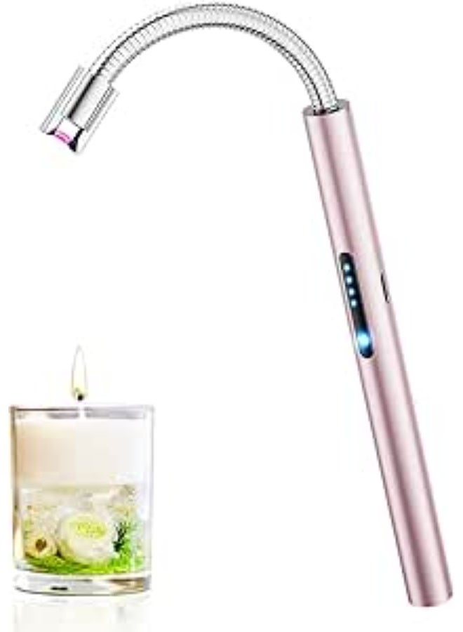 Rechargeable 360° Windproof Flameless Electric Arc Lighter with Long Neck Type C, Battery LED Display, and Silver Safety Switch, 26 x 1.5 x 1.5cm - Image 3