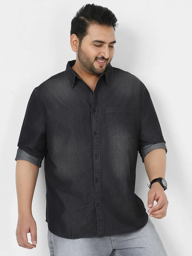 أوربانو فاشن Urbano Plus Men's Dark Grey Full Sleeve Regular Fit Casual Denim Shirt