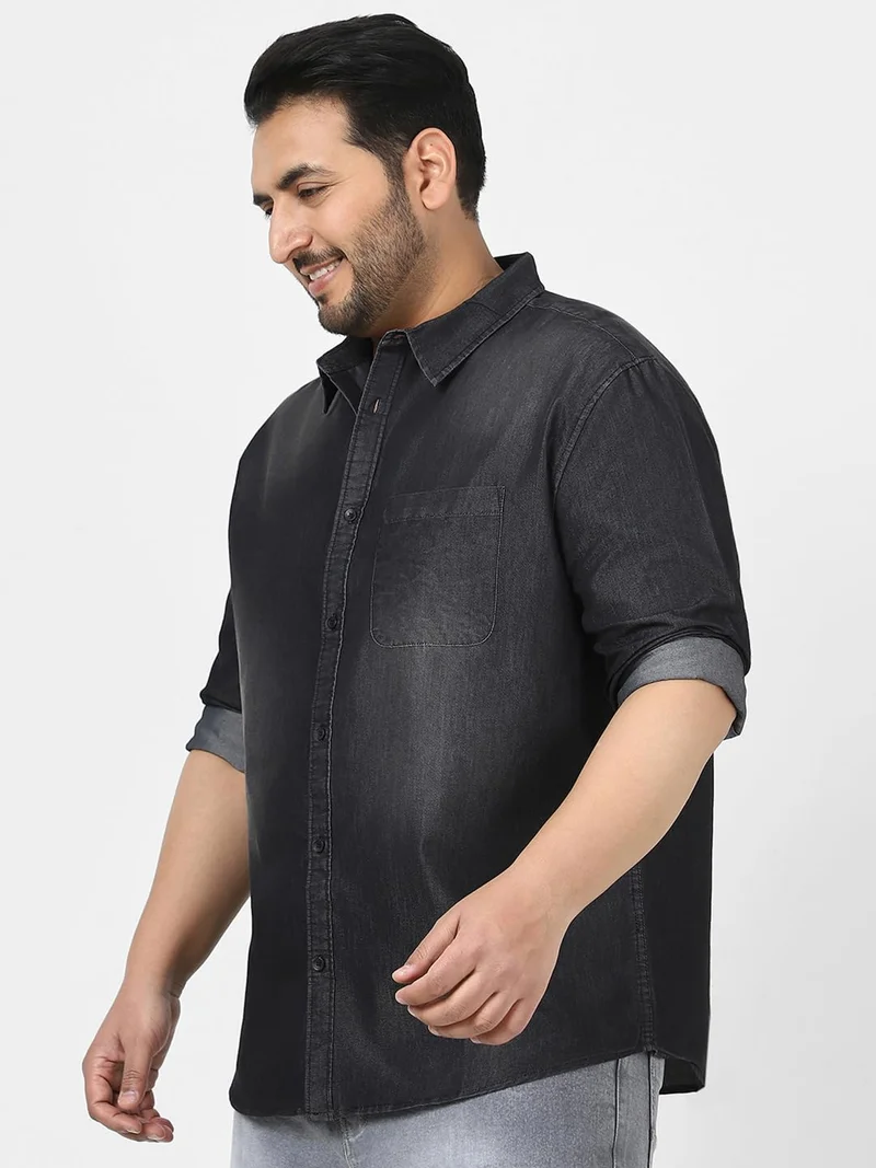 أوربانو فاشن Urbano Plus Men's Dark Grey Full Sleeve Regular Fit Casual Denim Shirt