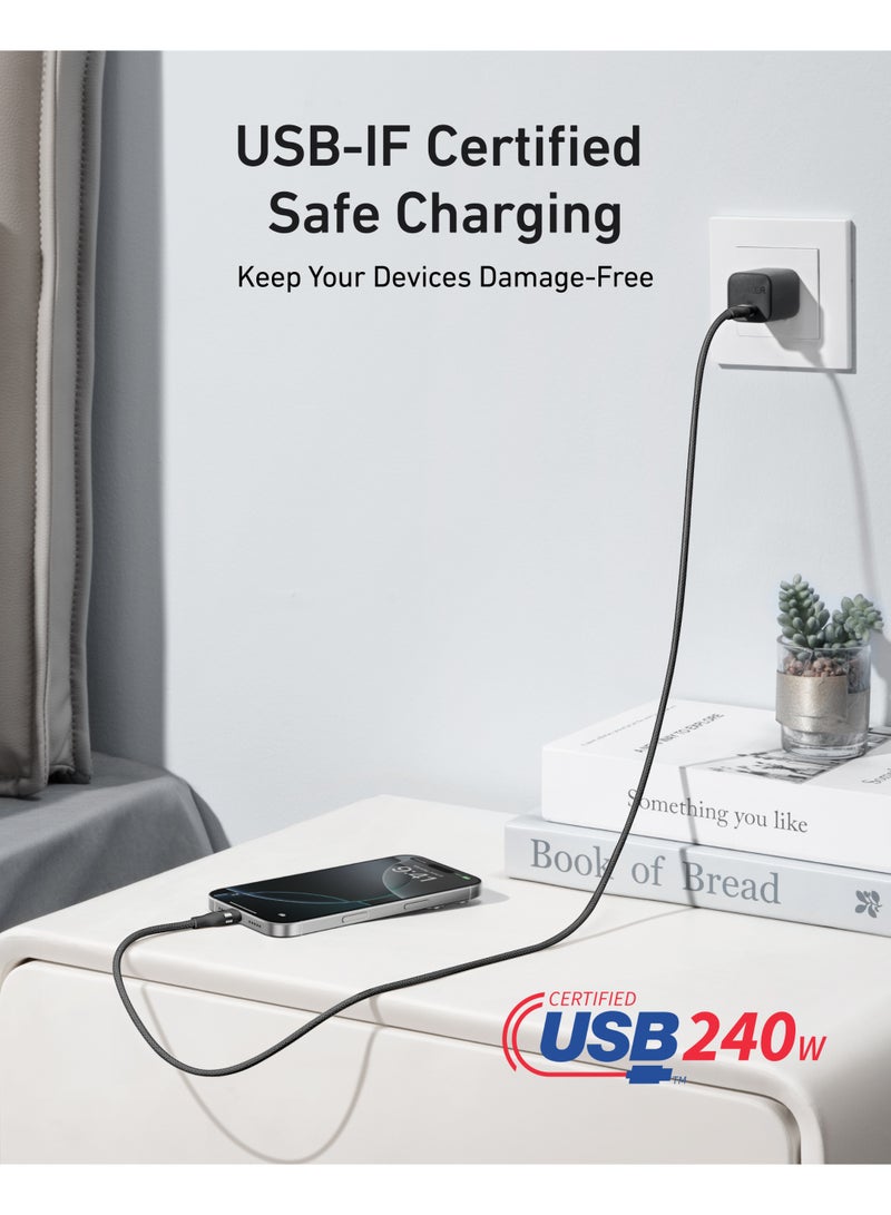 Nano USB C Cable, 240W 3 ft Flexible Multi-Color Braided Cord, Fast Charging Type C Charger for iPhone 17/17 Pro/17 Air/17 Pro Max, MacBook Pro, iPad Pro, Galaxy S24, and More(Black) - Image 5